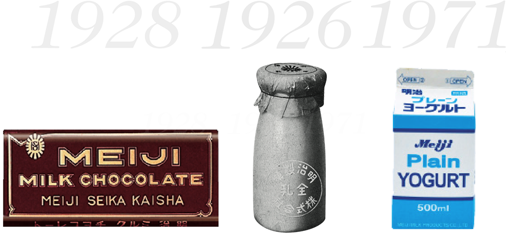 明治成立时的巧克力和乳制品照片