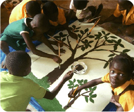 Children drawing enthusiastically