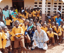 With children in front of elementary school