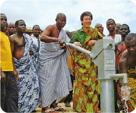 Moment that water is pumped out of the well for the first time