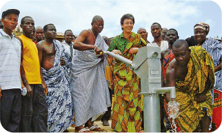 Moment that water is pumped out of the well for the first time