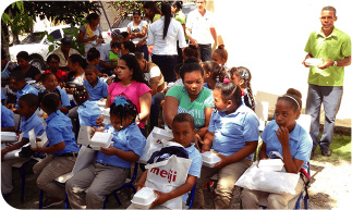 Donated school equipment and school supplies to two elementary schools