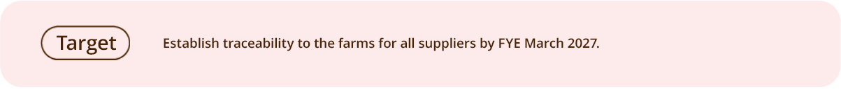 Target Establish traceability to the farms for all suppliers by FYE March 2027.